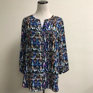 NYDJ blue black print tunic top  L